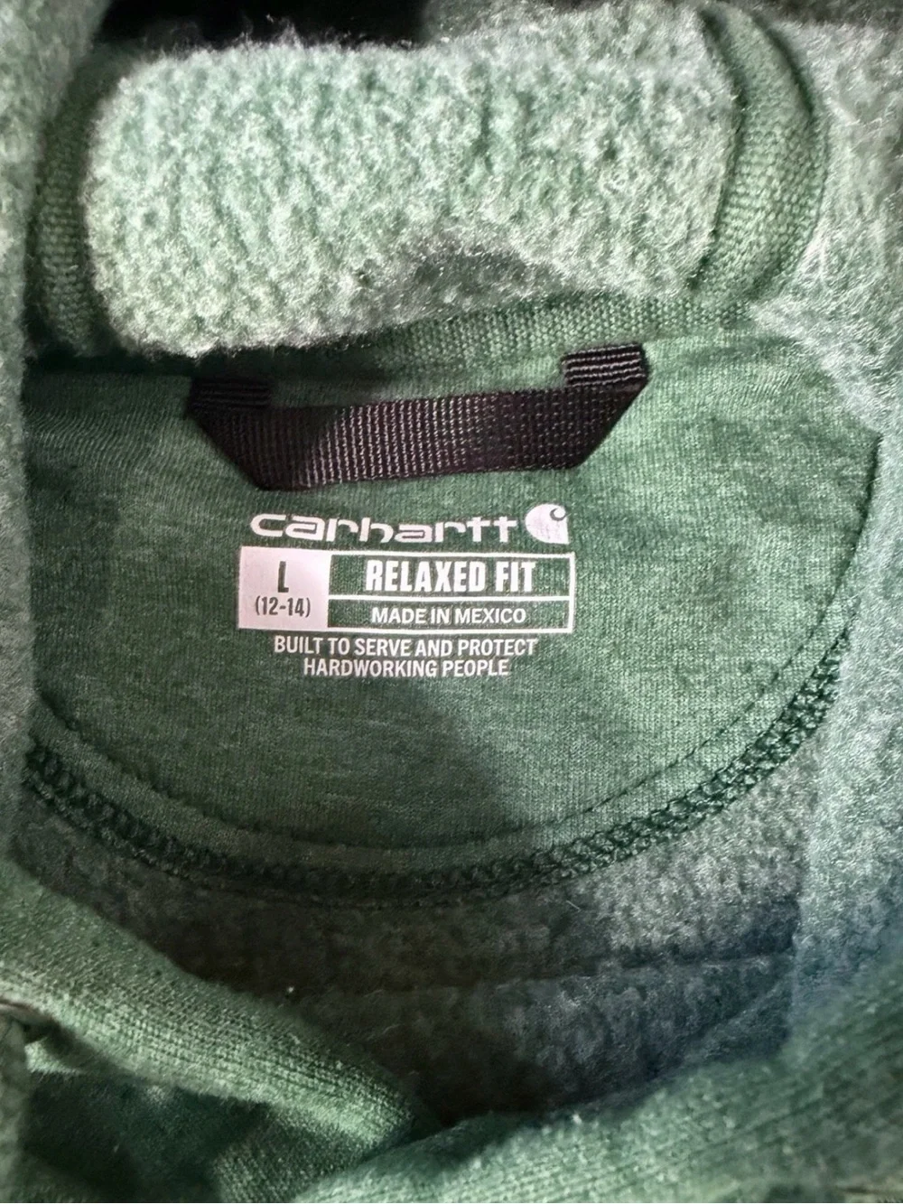 Carhartt Hoodie Youth L Green Relaxed Fit Logo Pullover Sweatshirt 105194 G55 - Picture 5 of 7